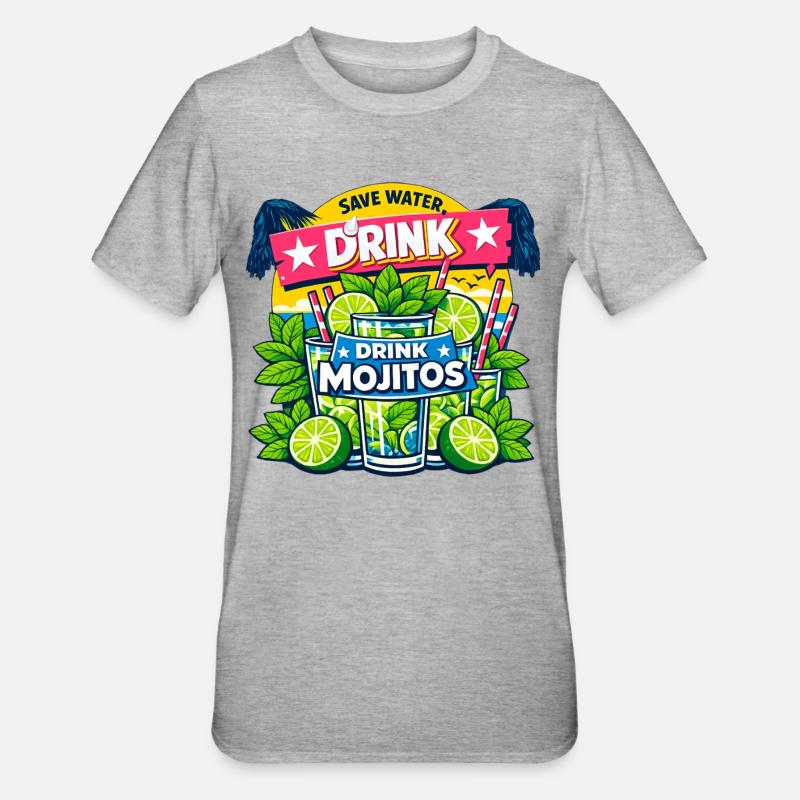 Sauvez l'eau, buvez Mojitos - T-shirt polycoton Unisexe - gris chiné