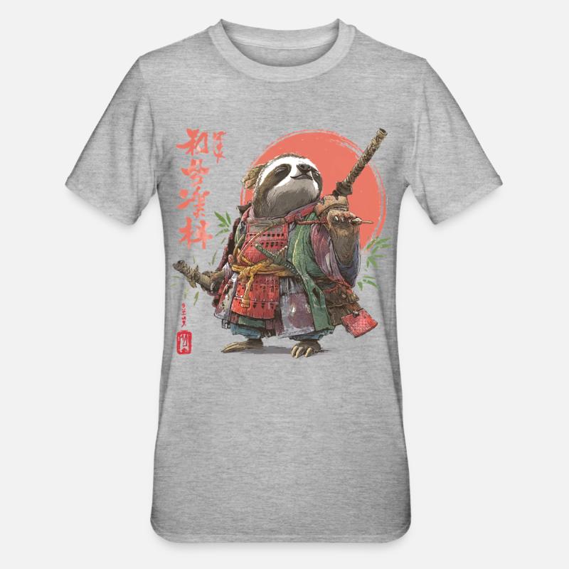 Sloth Samurai Warrior - Unisex Polycotton T-Shirt - heather grey