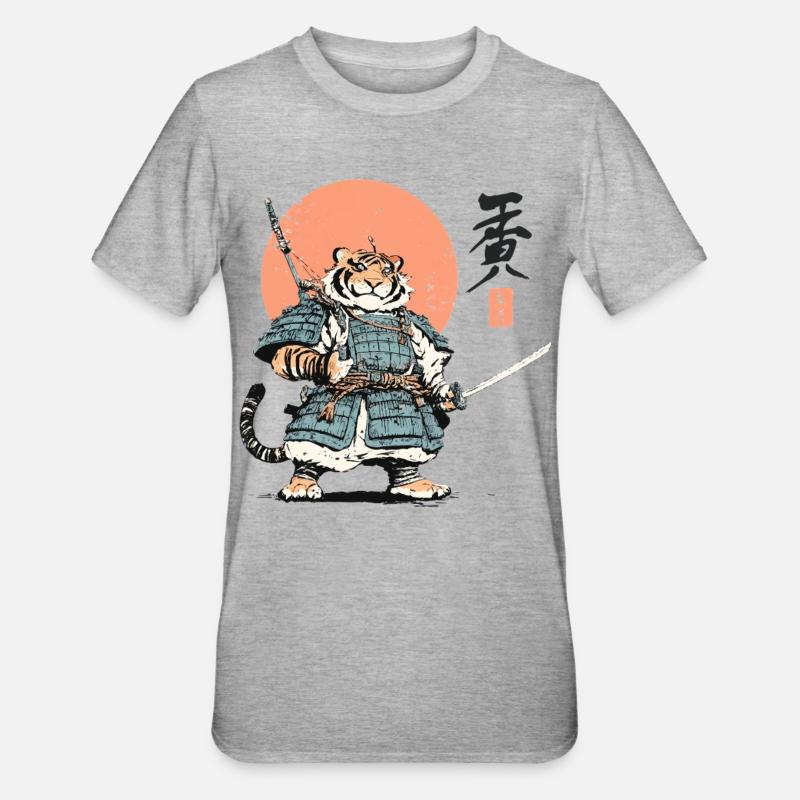 Tiger Samurai Armor Katana - Unisex Polycotton T-Shirt - heather grey
