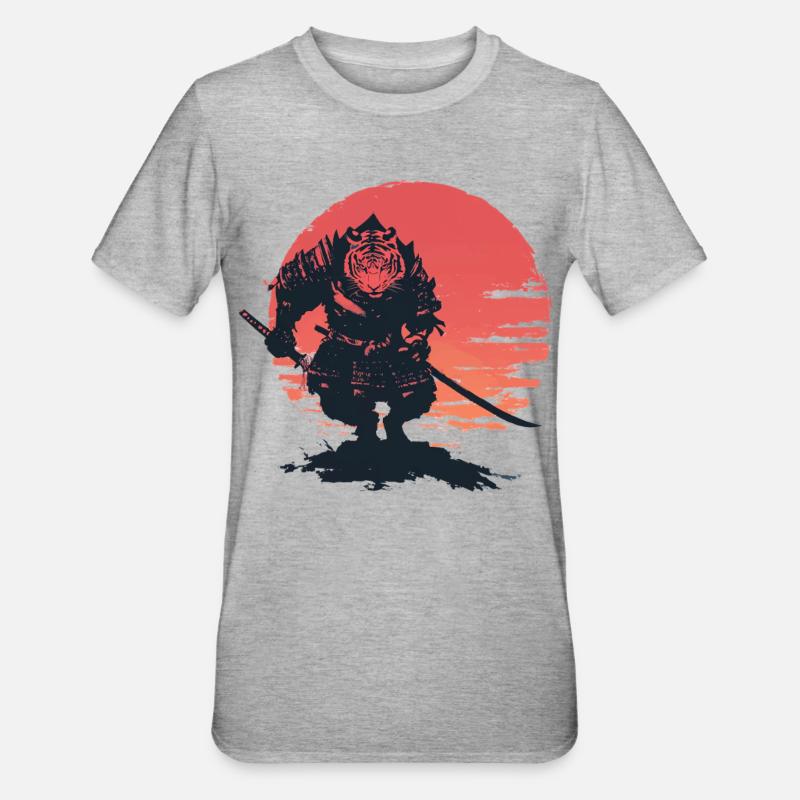 Tiger Samurai at Sunset - Unisex Polycotton T-Shirt - heather grey