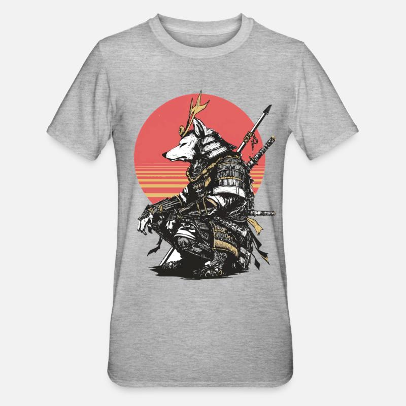 Wolf Samurai in Sunset Armor - Unisex Polycotton T-Shirt - heather grey