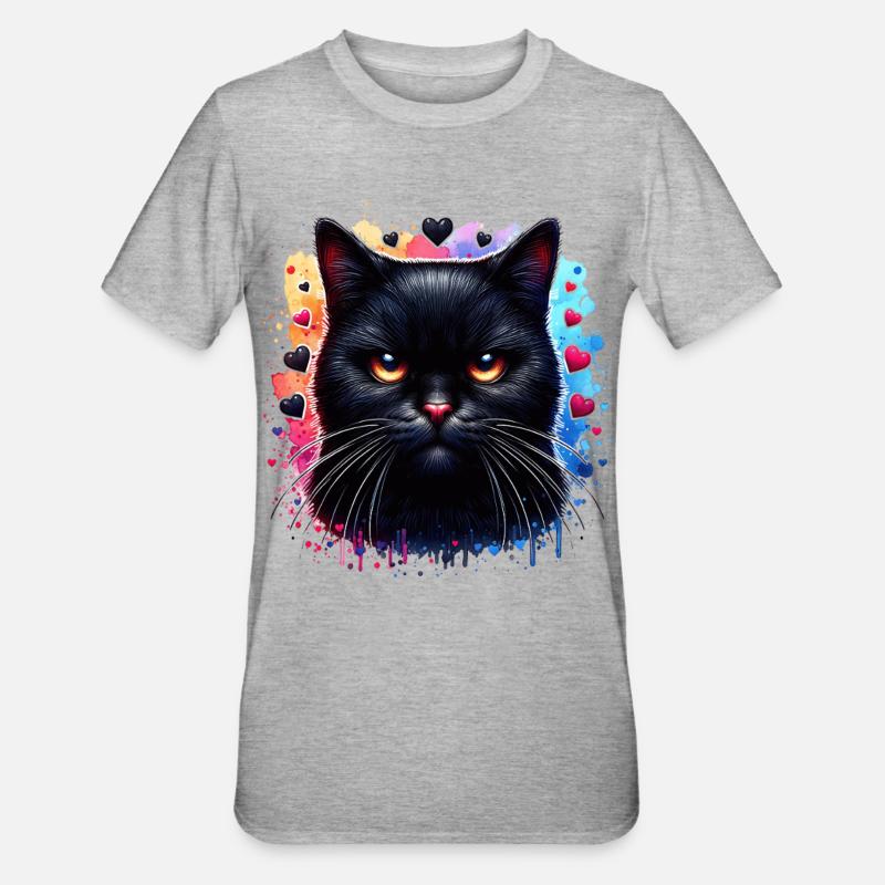 Schwarze Katze - Unisex Polycotton T-Shirt - Grau meliert