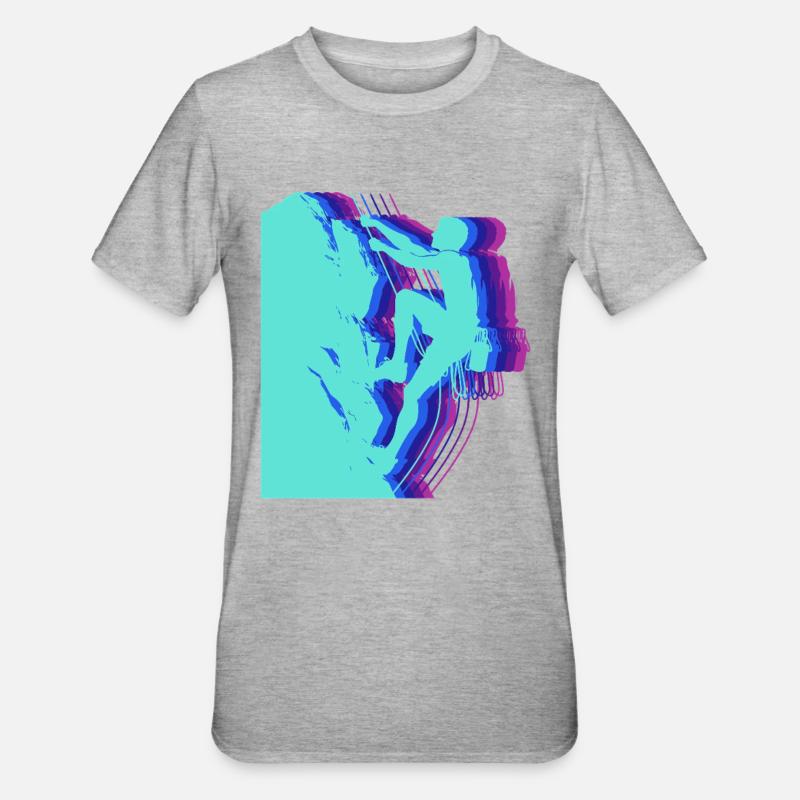Silhouette Grimpeur Art Glitch Modern - T-shirt polycoton Unisexe - gris chiné