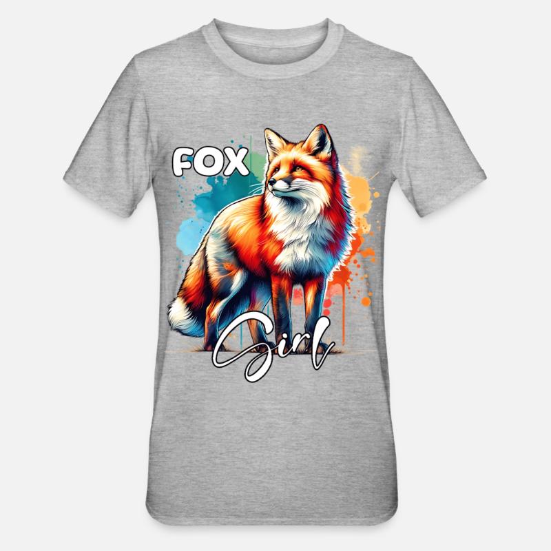 Fox Mädchen Rotfuchs Fuchs - Unisex Polycotton T-Shirt - Grau meliert