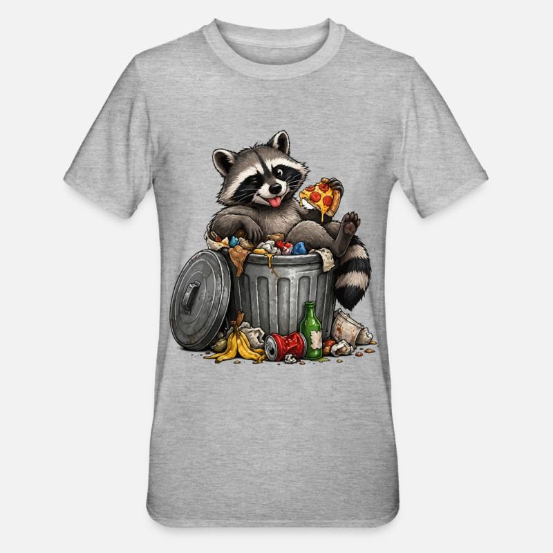 Waschbär mit Pizza Trash - Unisex Polycotton T-Shirt - Grau meliert