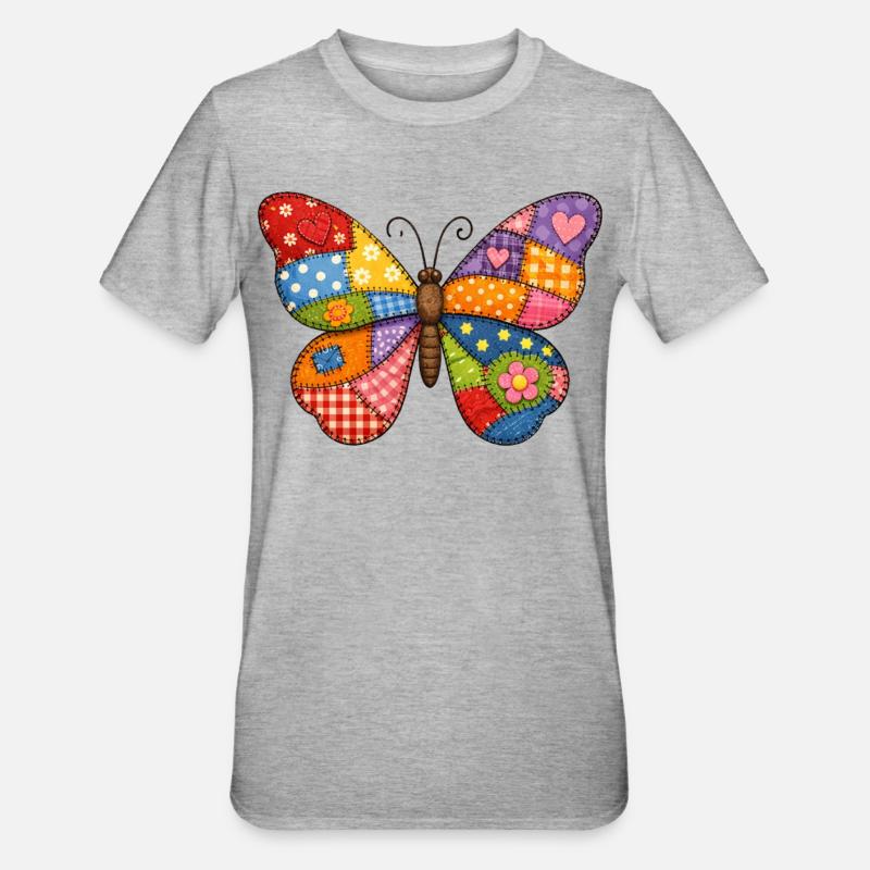 Patchwork Butterfly  - Unisex Polycotton T-Shirt - heather grey