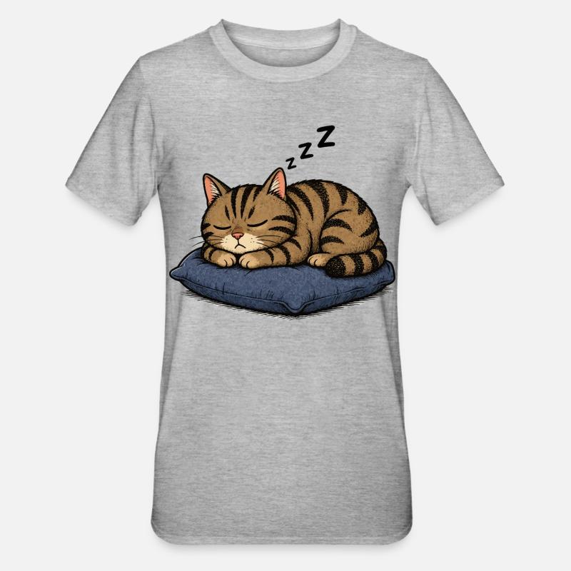 Chat endormi sur l’oreiller - T-shirt polycoton Unisexe - gris chiné