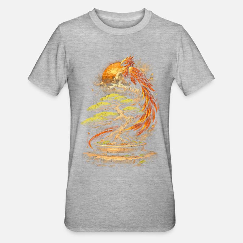 Bonsai tree with phoenix - Unisex Polycotton T-Shirt - heather grey