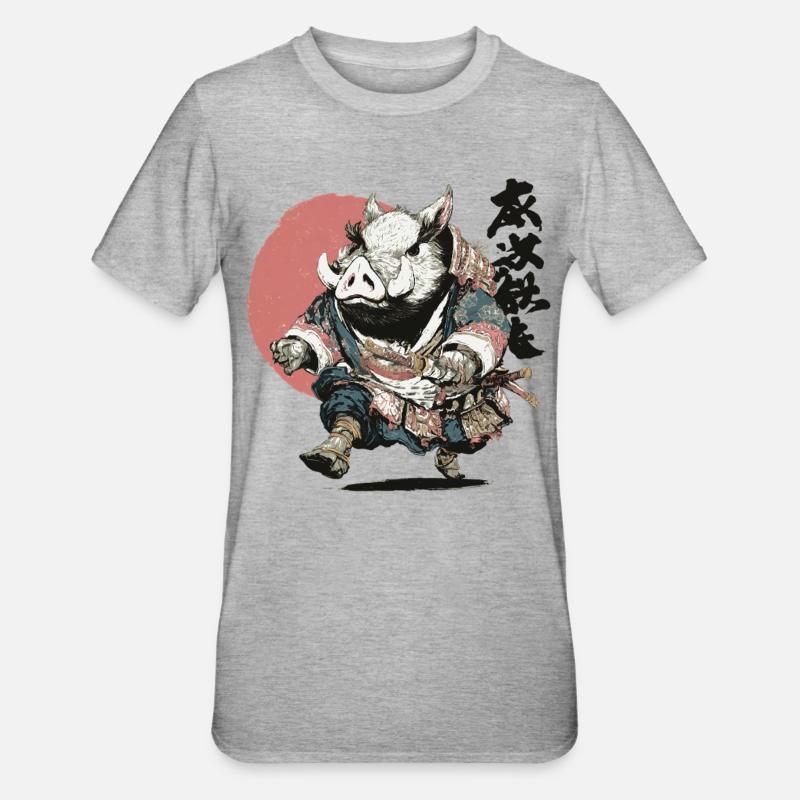 Boar Samurai in Ukiyo Armor - Unisex Polycotton T-Shirt - heather grey