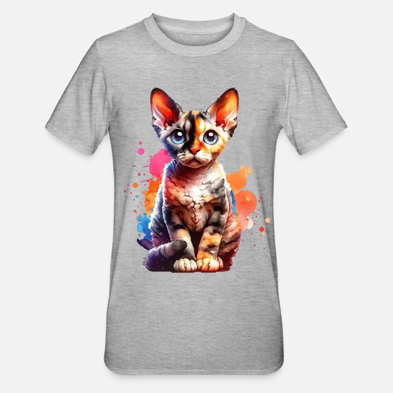 Devon Rex Geschenk - Unisex Polycotton T-Shirt - Grau meliert