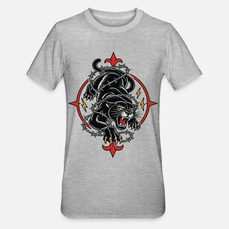 Panthère noire tattoo barbelés agressive - T-shirt polycoton Unisexe - gris chiné
