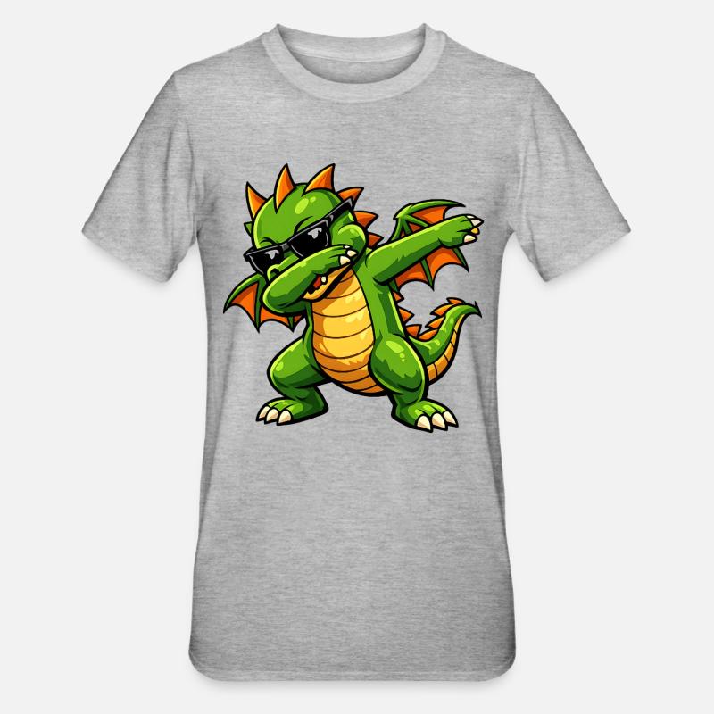 Cute Dabbing Dragon - Unisex Polycotton T-Shirt - heather grey