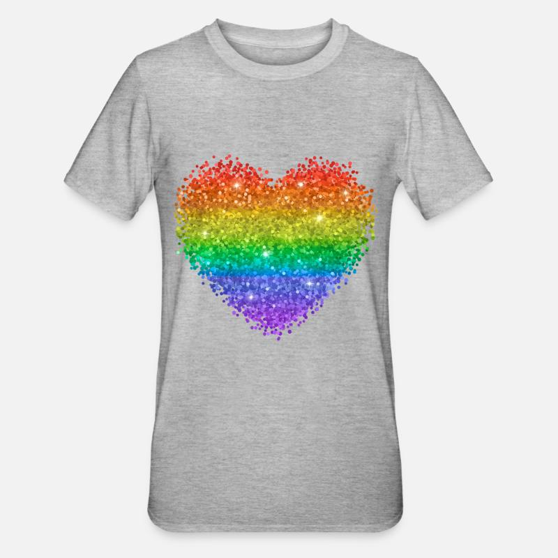 Regenbogenherz Glitzerpunkte - Unisex Polycotton T-Shirt - Grau meliert