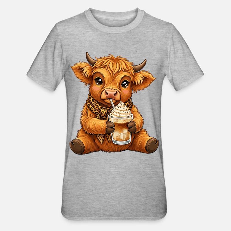 Highland Cow Eiskaffee - Unisex Polycotton T-Shirt - Grau meliert