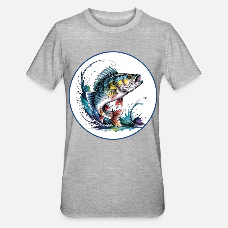 Barsch Angeln - Unisex Polycotton T-Shirt - Grau meliert
