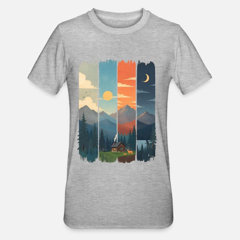 Horizons in four mountain panels - Unisex Polycotton T-Shirt - heather grey