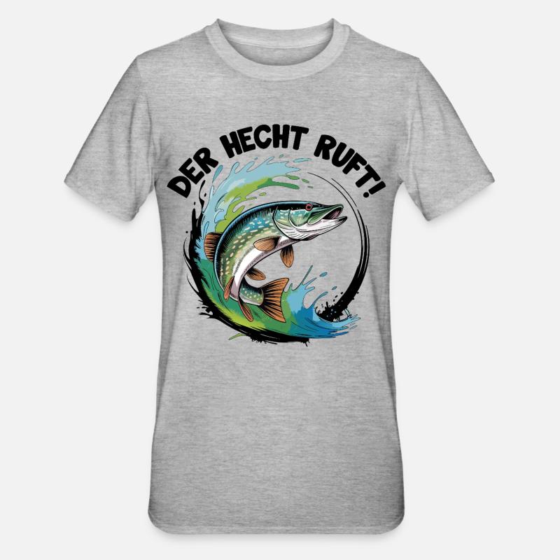 Der Hecht ruft - Unisex Polycotton T-Shirt - Grau meliert