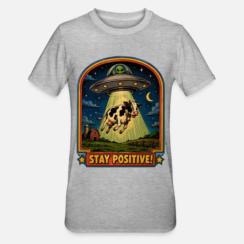 Cow in UFO light beam - Unisex Polycotton T-Shirt - heather grey