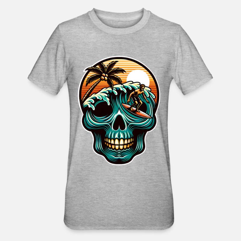 Surfing Skull - Unisex Polycotton T-Shirt - heather grey