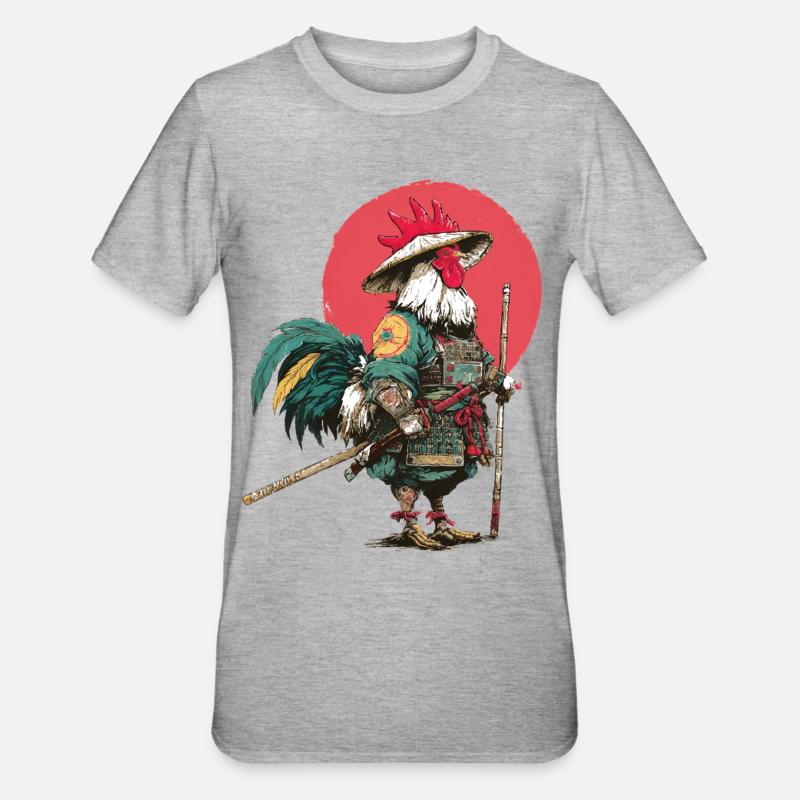 Rooster Samurai in Armour - Unisex Polycotton T-Shirt - heather grey