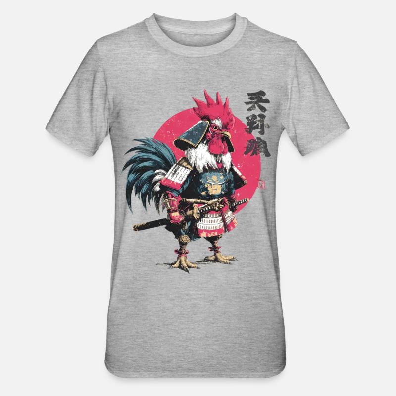 Rooster Samurai Armor - Unisex Polycotton T-Shirt - heather grey
