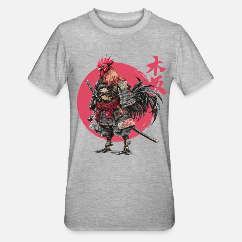Rooster Samurai Armor Illustration - Unisex Polycotton T-Shirt - heather grey