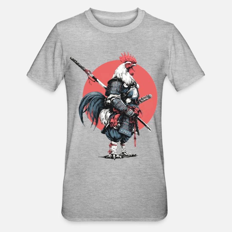Rooster Samurai in Armor - Unisex Polycotton T-Shirt - heather grey