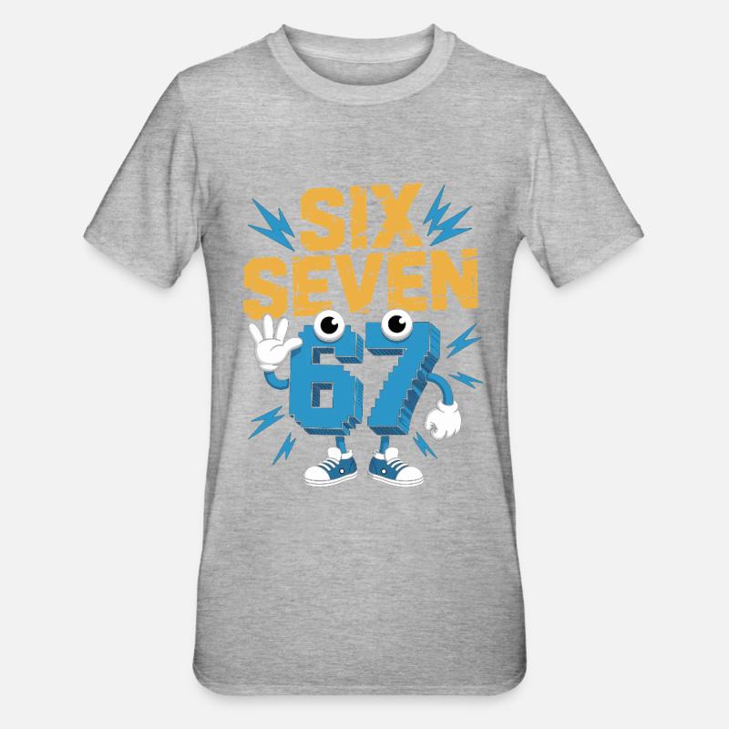 Zahlenheld 67 im Comicstil - Unisex Polycotton T-Shirt - Grau meliert
