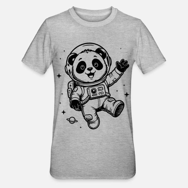Astronaute Panda : Aventure spatiale - T-shirt polycoton Unisexe - gris chiné