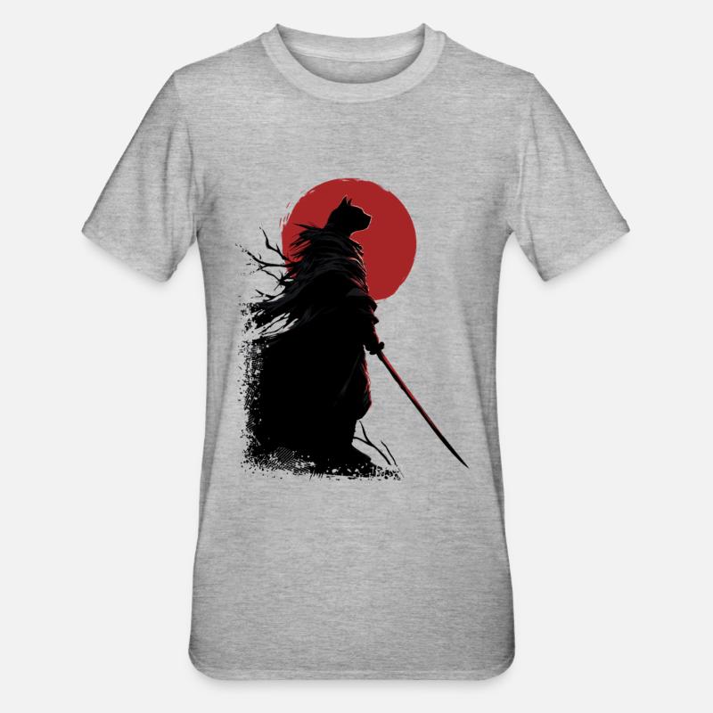 Chat samouraï - T-shirt polycoton Unisexe - gris chiné