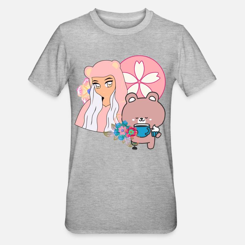 Kawaii Bear & Inclusive Tea Time - Unisex Polycotton T-Shirt - heather grey