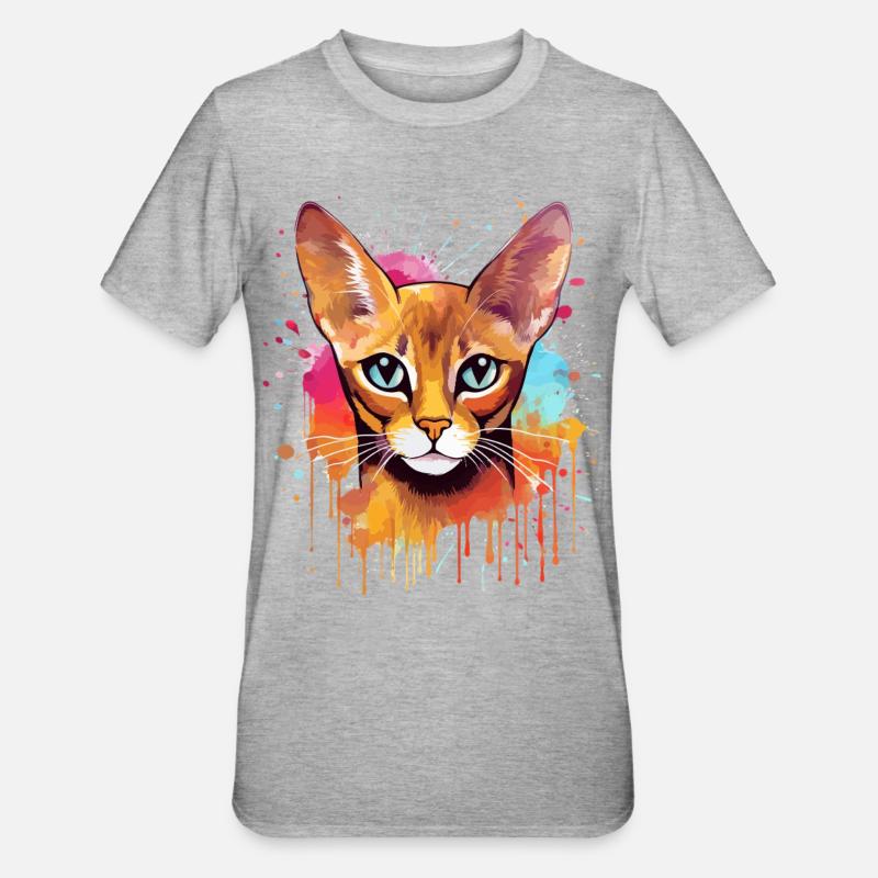 Bunte Spritzkunst-Abessinerkatze - Unisex Polycotton T-Shirt - Grau meliert