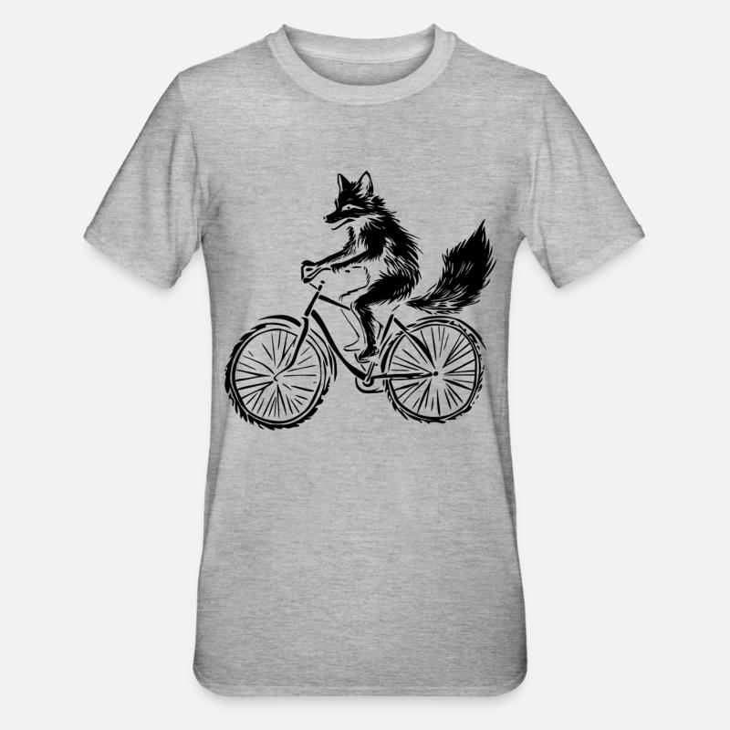 Funny Bicycle Fox - Unisex Polycotton T-Shirt - heather grey