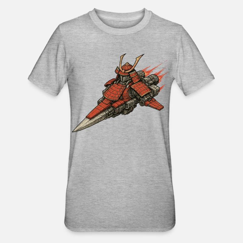 Samurai Spaceship - Unisex Polycotton T-Shirt - heather grey