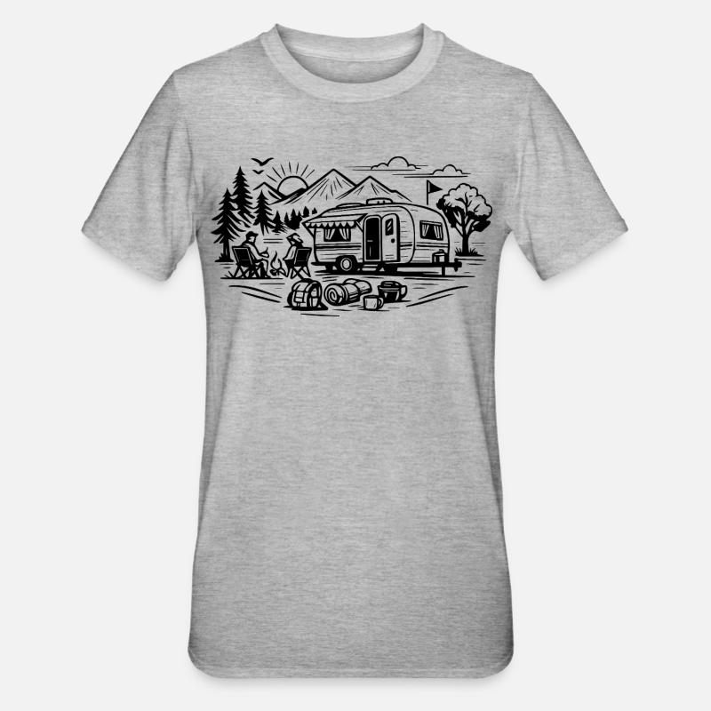Camping Trailer Landscape - Unisex Polycotton T-Shirt - heather grey