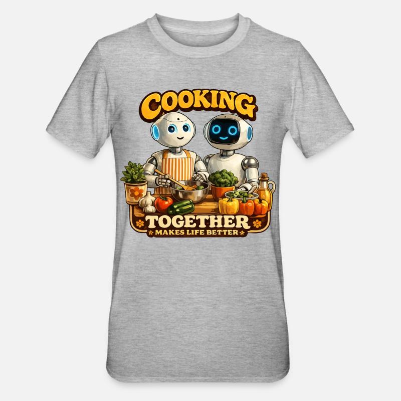 Robots cook together - Unisex Polycotton T-Shirt - heather grey