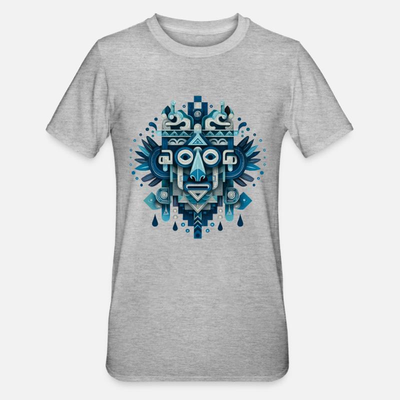 Tlaloc – Aztekischer Regengott - Unisex Polycotton T-Shirt - Grau meliert
