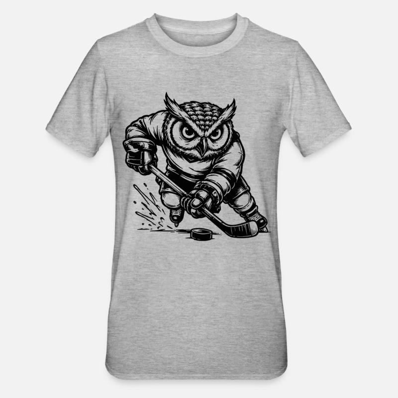 Eishockey Eule Spieler mit Puck Ausmalbild - Unisex Polycotton T-Shirt - heather grey