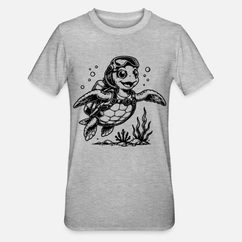 Turtle diver with oxygen tank - Unisex Polycotton T-Shirt - heather grey