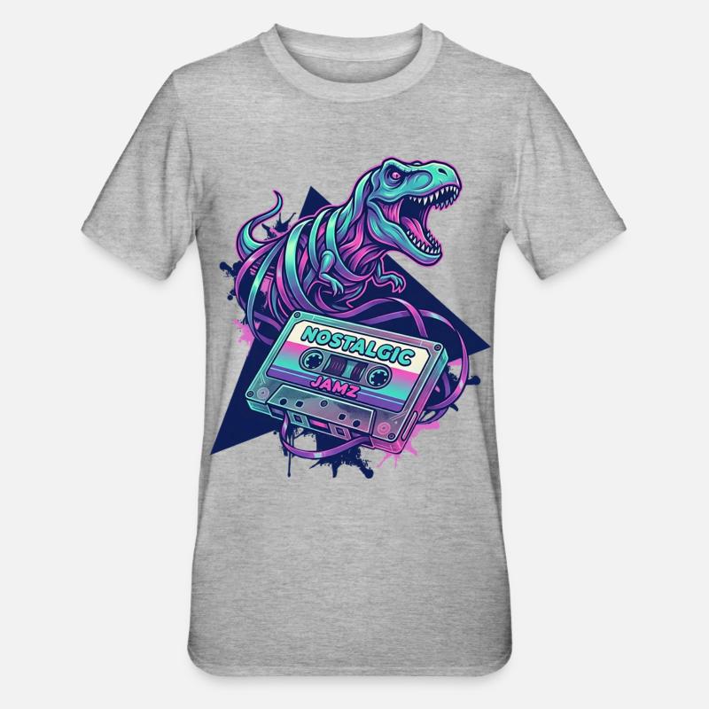 Dinosaur Nostalgic Neon Cassette 80s/90s - Unisex Polycotton T-Shirt - heather grey