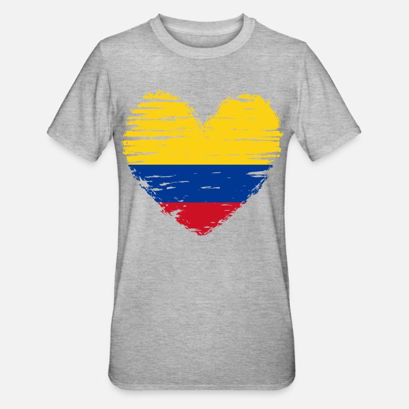 Colombie coeur drapeau blason - T-shirt polycoton Unisexe - gris chiné