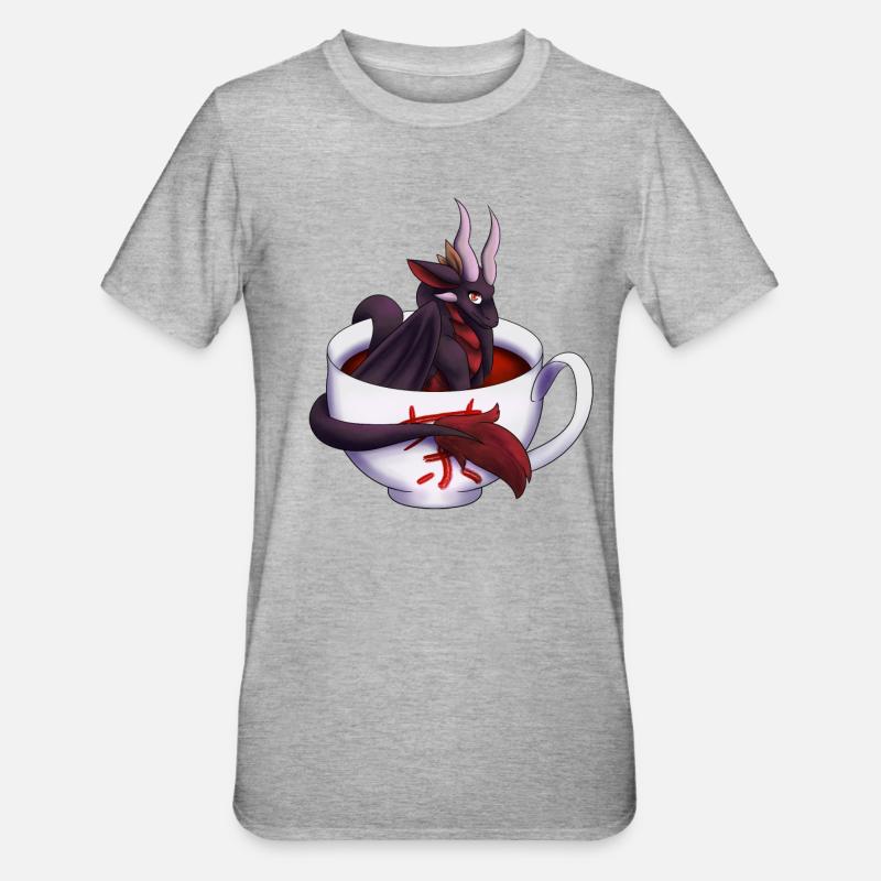 Schwarzer Tee Drache - Unisex Polycotton T-Shirt - Grau meliert