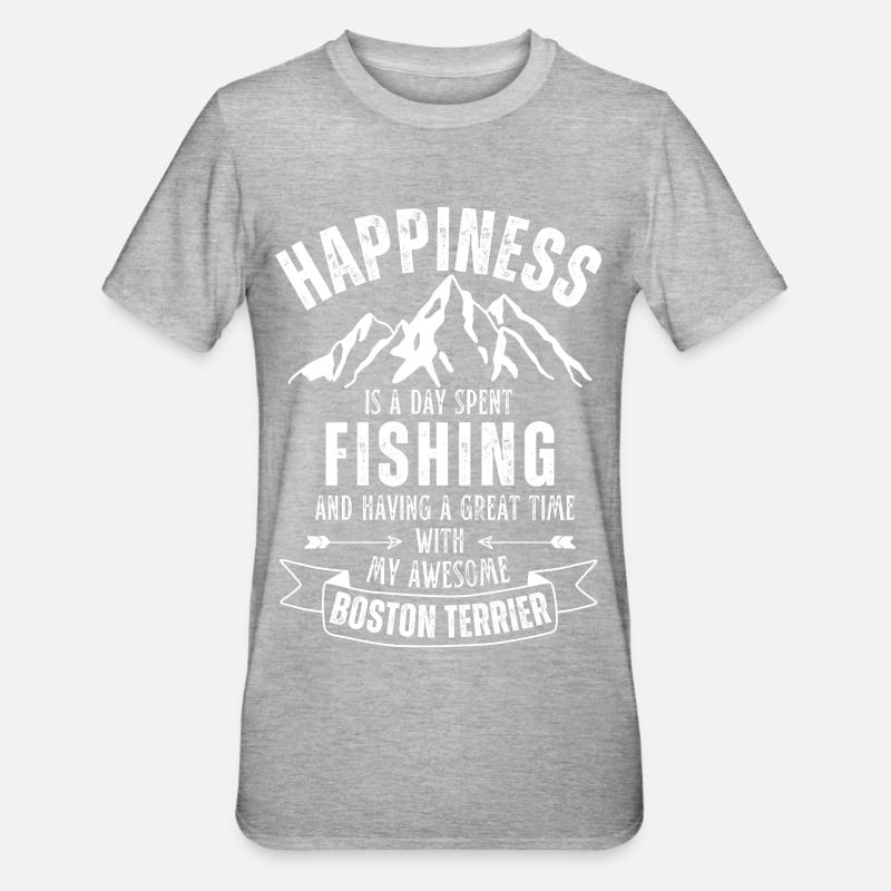 Pêche et Boston Terriers - T-shirt polycoton Unisexe - gris chiné
