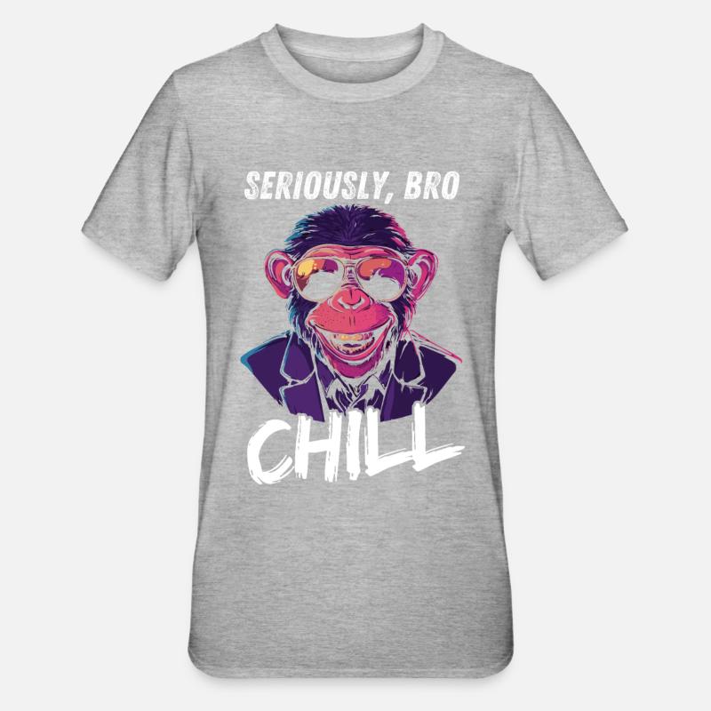 Seriously Bro Chill Monkey Smile Meme Design - Unisex Polycotton T-Shirt - heather grey