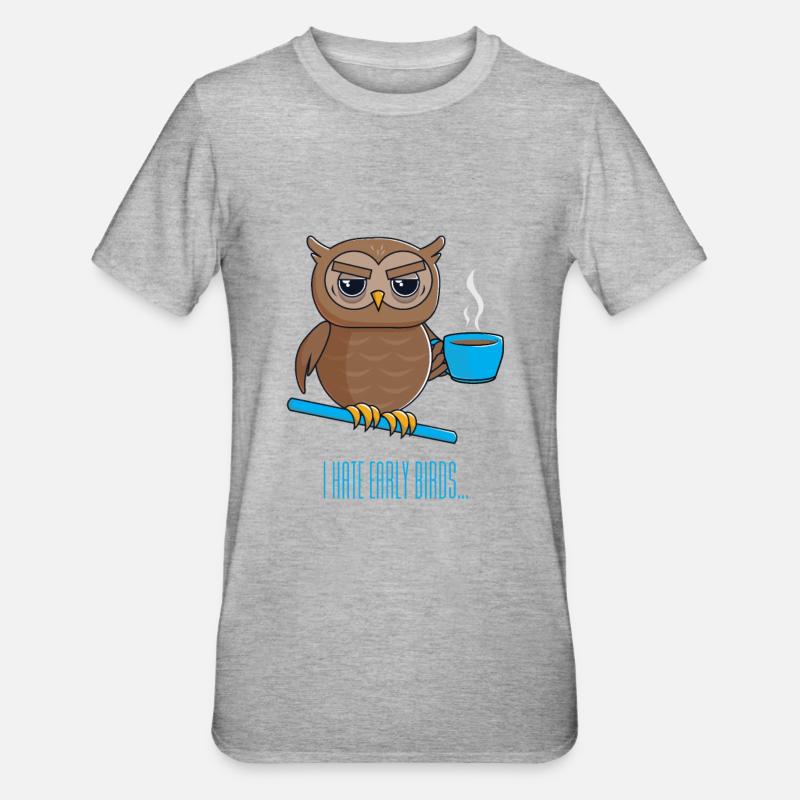 Chouette de nuit avec café - T-shirt polycoton Unisexe - gris chiné