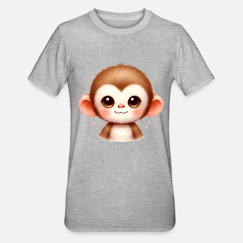 Mignon bébé singe aquarelle Art - T-shirt polycoton Unisexe - gris chiné
