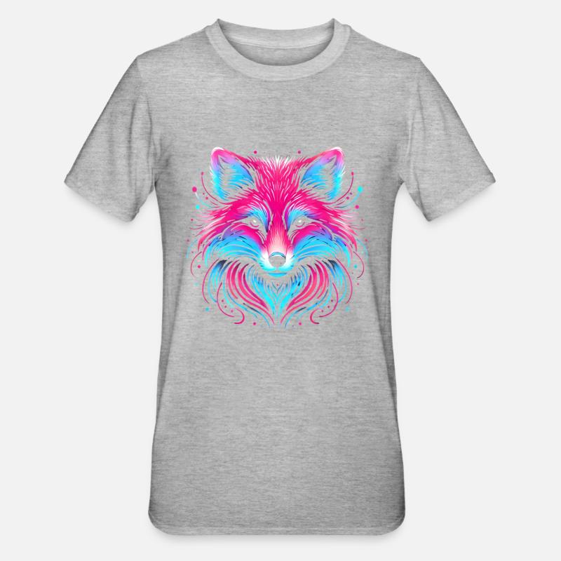 Neon Fox Glow Illustration Design - Unisex Polycotton T-Shirt - heather grey