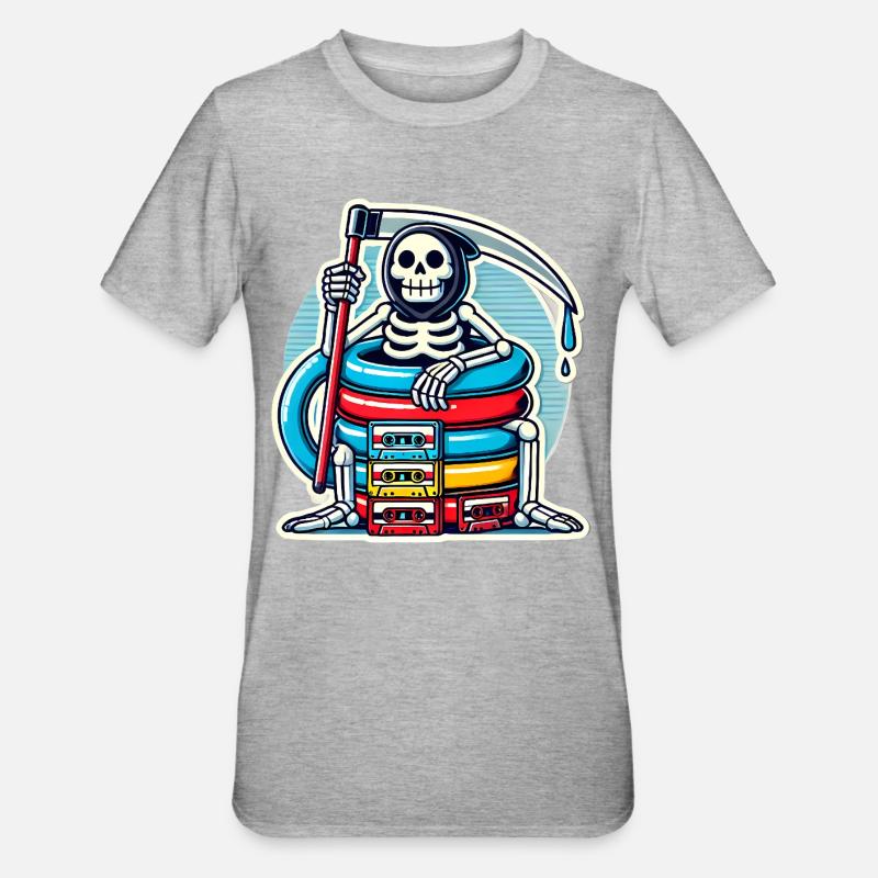 Squelette rétro avec cassettes - T-shirt polycoton Unisexe - gris chiné