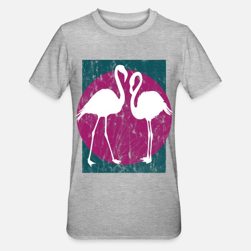 Flamingo Pärchen - Unisex Polycotton T-Shirt - Grau meliert