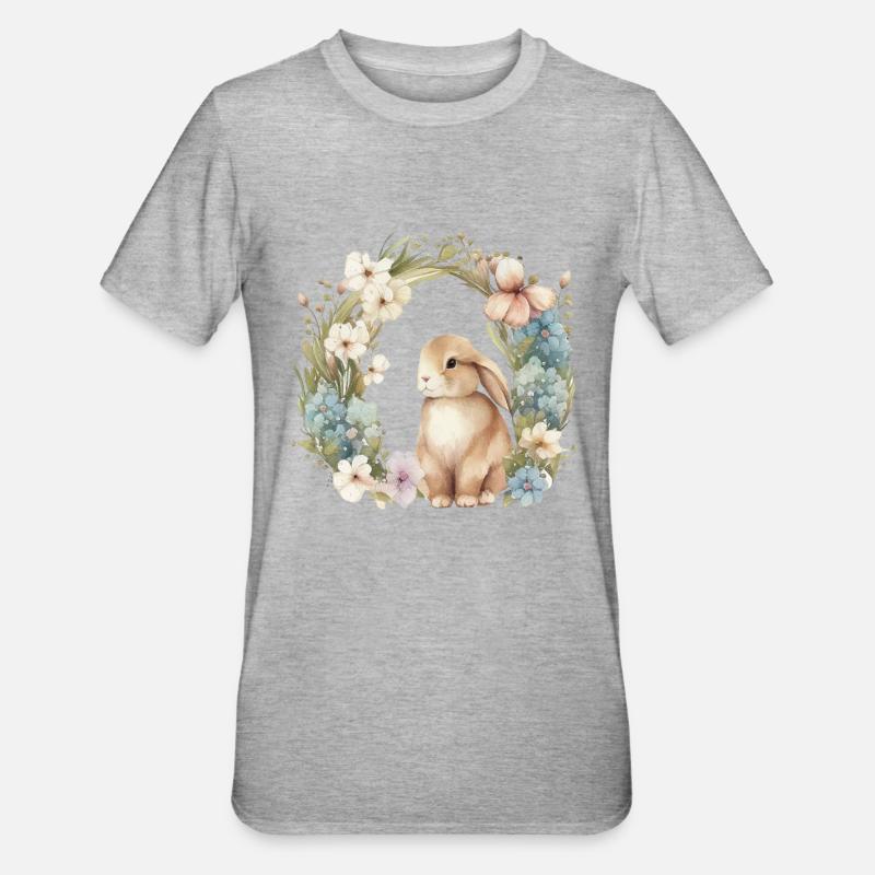 Couronne de fleurs de lapin - T-shirt polycoton Unisexe - gris chiné